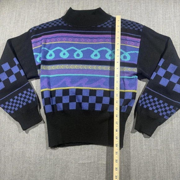Vintage Demetre Sweater Womens Small Multicolor Geometric Mock Neck 80s Ski Knit - Picture 3 of 6